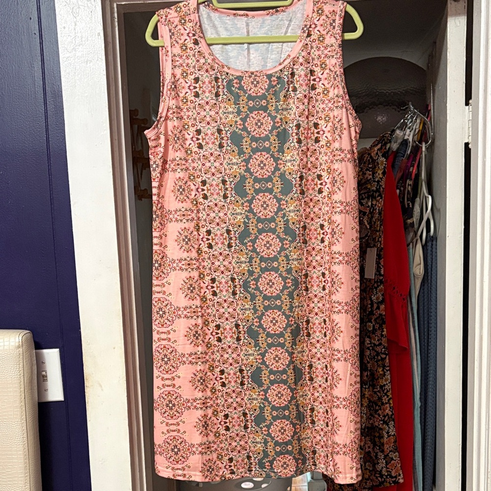 Pink and Gray Sleeveless Dress
